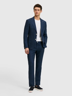 Cacharel Navy Slim Fit Elastic Waist %100 Linen Trousers