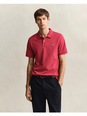 Gant Men's Red Regular Fit Logo Polo Collar T-Shirt