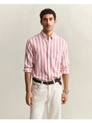 Gant Men's Pink Regular Fit Striped Logo Shirt