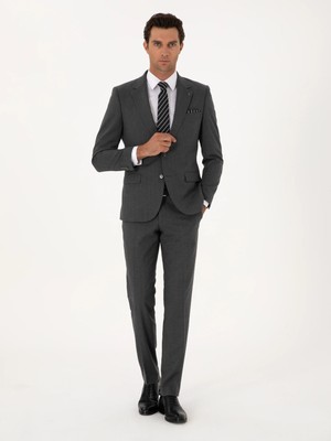 Cacharel Smoke Grey Slim Fit Striped Notch Lapel Wool Blend Suit