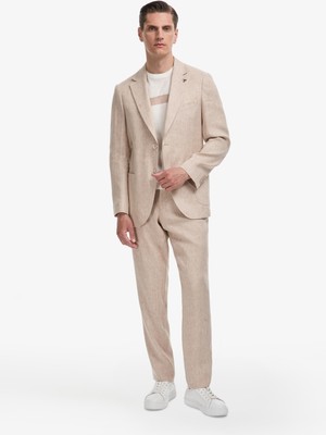 Cacharel Beige Slim Fit Notch Lapel Linen Blend Suit
