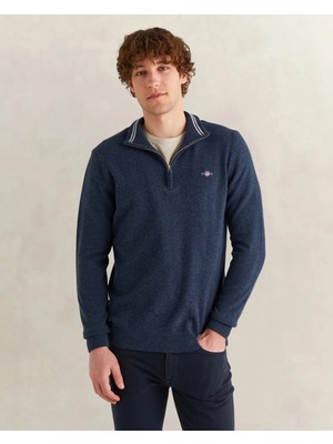 Gant Men's Navy Regular Fit Half-Zip Wool Sweater