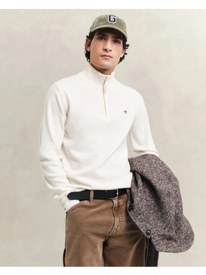 Gant Men's Cream Regular Fit Half-Zip Wool Sweater