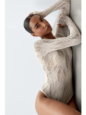 Intimissimi Long Sleeve Stretch Lace Bodysuit