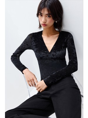 Intimissimi Everyday Luxury Velvet-Look Flocked Tulle Long Sleeve Bodysuit