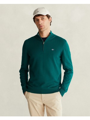 Gant Men's Green Half-Zip %100 Cotton Sweater