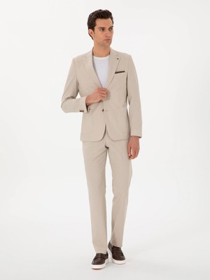 Cacharel Beige Slim Fit Striped Suit