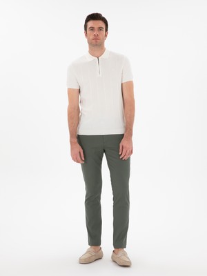 Cacharel Green Slim Fit Textured Cotton Blend Canvas Trousers