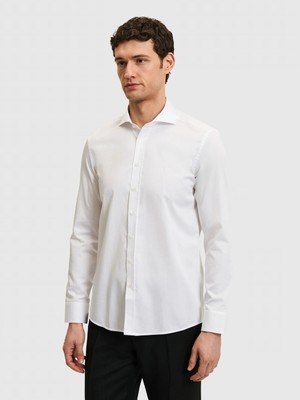 Cacharel White Slim Fit %100 Cotton Full Italian Collar Classic Shirt