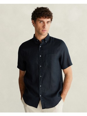 Gant Men's Black Button-Down Collar Logo Shirt