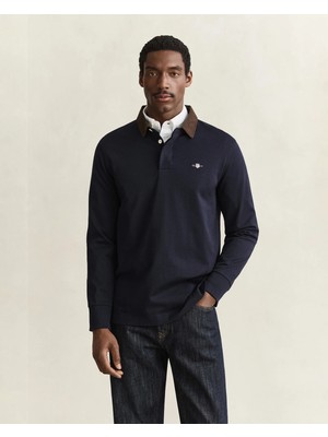 Gant Men's Navy Long Sleeve Rugby Collar T-Shirt