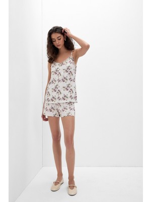 Intimissimi Pretty Flowers Patterned Pima Cotton Short Pajama Set With Top