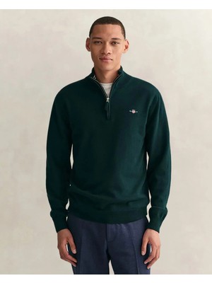 Gant Men's Green Regular Fit Half-Zip Wool Sweater