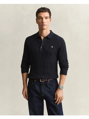 Gant Men's Navy %100 Cotton Polo Collar Sweater