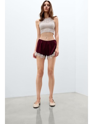 Intimissimi Silk Shorts With Contrast Color Lace