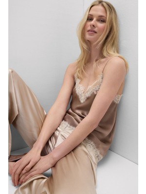 Intimissimi Silk Top With Contrast Color Lace