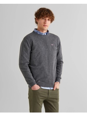 Gant Men's Grey Regular Fit Crew Neck Wool Sweater
