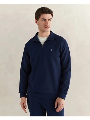 Gant Men's Navy Relaxed Fit Half-Zip Logo Sweatshirt