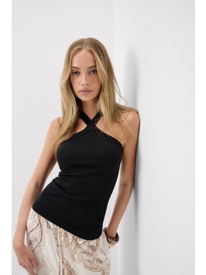 Intimissimi Ribbed Pima Cotton Cross Strap Tank Top