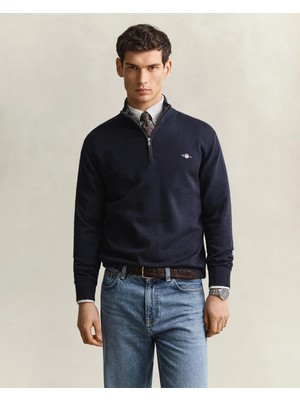 Gant Men's Navy Half-Zip %100 Cotton Sweater