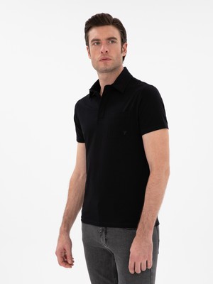 Cacharel Black Slim Fit Cotton Blend Polo Collar Pocket T-Shirt