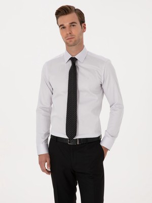 Cacharel Light Grey Slim Fit %100 Cotton Classic Shirt