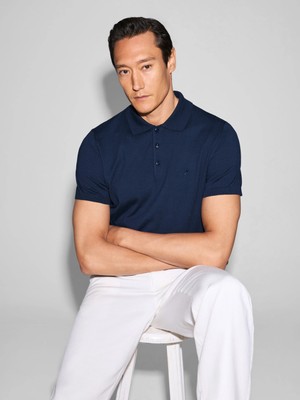 Cacharel Navy Slim Fit Polo Collar Pure Cotton Knit T-Shirt