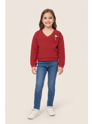 Crassi Kız Çocuk Sweatshirt Uzun Kollu Bluz V Yaka Penye Kumaş %100 Pamuklu