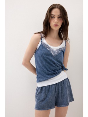 Intimissimi Denim Romance Cotton And Lace Top