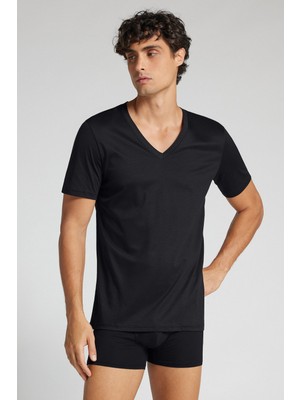 Intimissimi Mercerized Cotton V-Neck T-Shirt Filo Premium