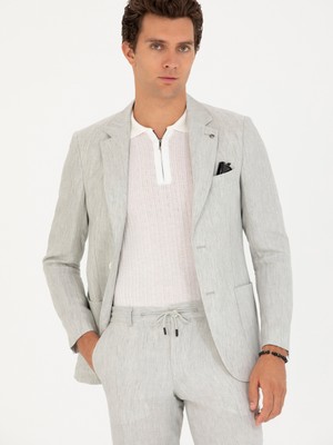 Cacharel Light Grey Slim Fit %100 Linen Blazer