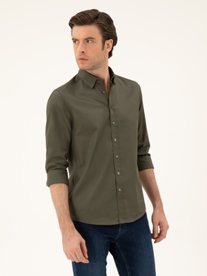 Cacharel Khaki Slim Fit Cotton Blend Shirt