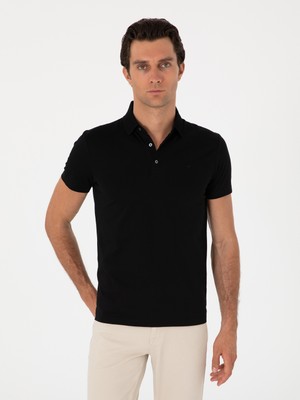 Cacharel Black Slim Fit %100 Cotton Polo Collar T-Shirt