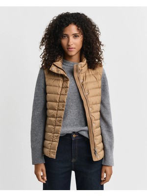 Gant Women's Brown Regular Fit Stand Collar Goose Down Vest