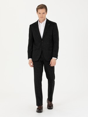 Cacharel Black Slim Fit Flannel Wool Blend Trousers