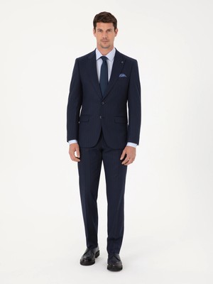 Cacharel Navy Slim Fit Striped Peak Lapel Suit