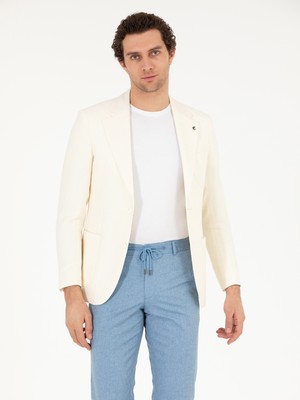 Cacharel White Slim Fit Wool Linen Blend Blazer