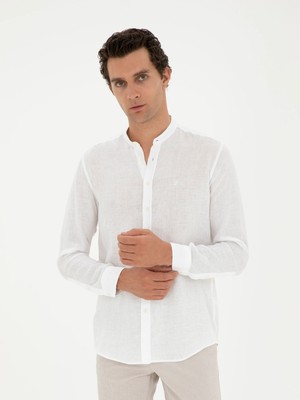 Cacharel White Regular Fit %100 Linen Shirt