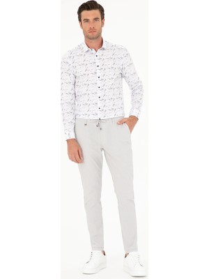 Cacharel Light Grey Slim Fit Drawstring Waist Canvas Trousers