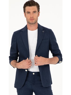 Cacharel Navy Slim Fit %100 Linen Blazer