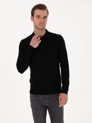 Cacharel Black Slim Fit Wool Blend Polo Neck Basic Knit Sweater