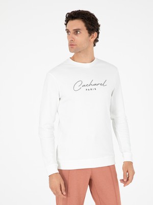 Cacharel Ecru Regular Fit Crew Neck Cotton Sweatshirt