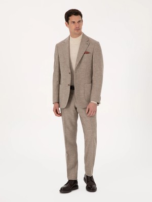 Cacharel Beige Slim Fit Wool Cashmere Blend Micro Patterned Trousers