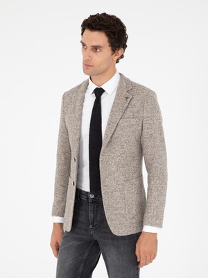 Cacharel Beige Slim Fit Wool Silk Blend Flannel Blazer