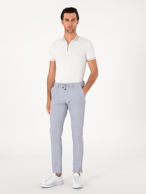 Cacharel Light Blue Slim Fit Waffle Textured Drawstring Waist Casual Trousers