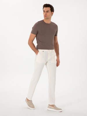 Cacharel Ecru Carrot Fit Linen Blend Drawstring Waist Canvas Trousers