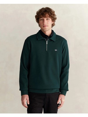 Gant Men's Green Regular Fit Half-Zip Logo Sweatshirt