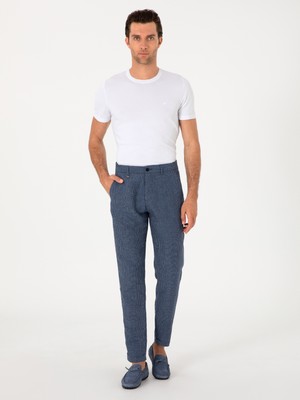 Cacharel Indigo Carrot Fit Elastic Waist %100 Linen Casual Trousers
