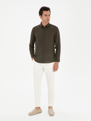 Cacharel Ecru Carrot Fit Linen Blend Canvas Trousers