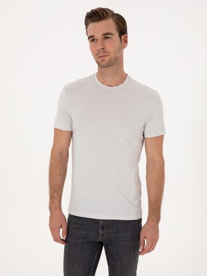 Cacharel Stone Slim Fit %100 Cotton Crew Neck Basic T-Shirt